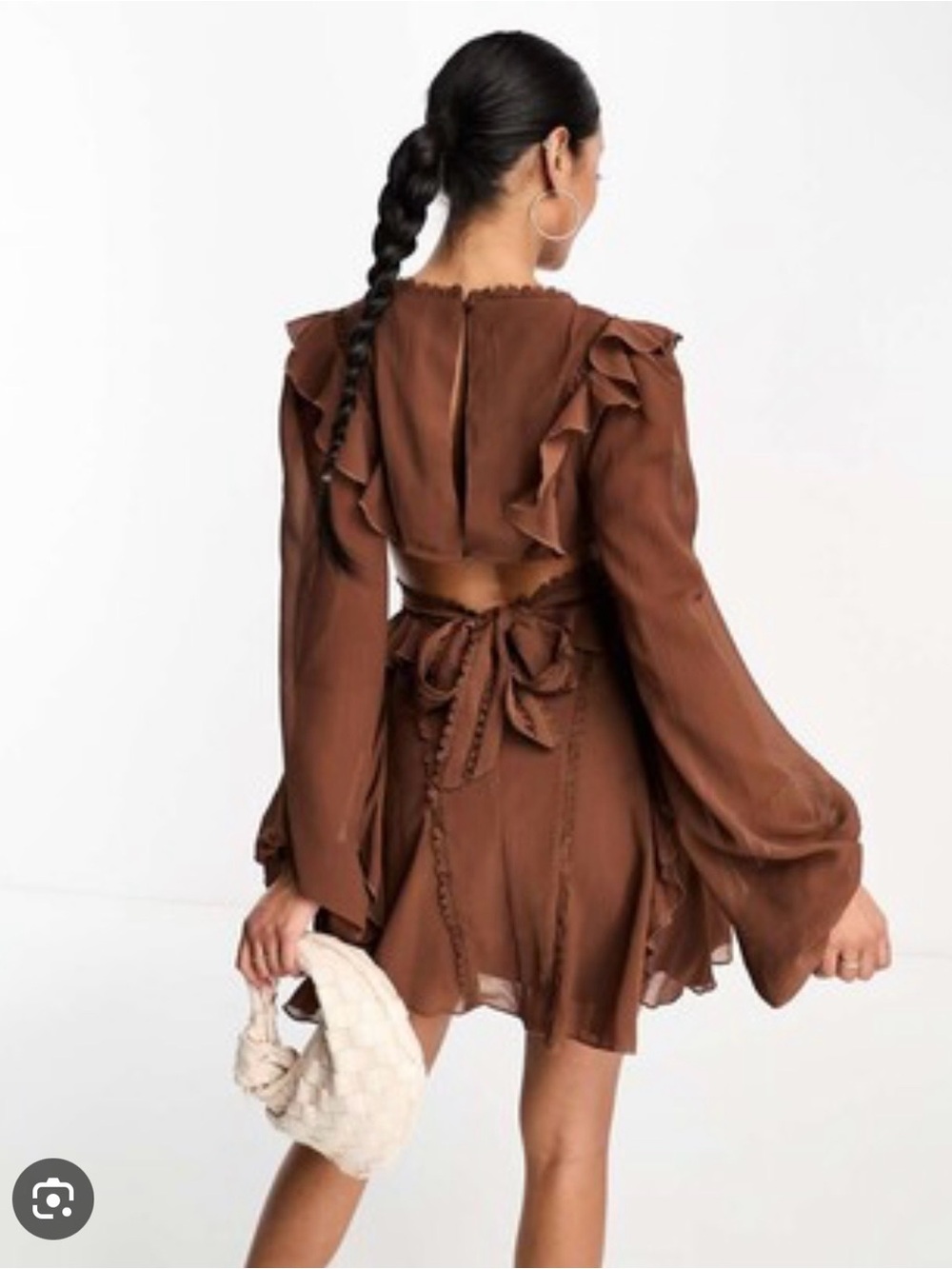 ASOS Brown Ruffle Wrap Mini Dress - Picture 2 of 6